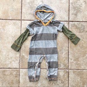 Burt’s Bees Baby Olive Green Gray Onesie Hood 24mo